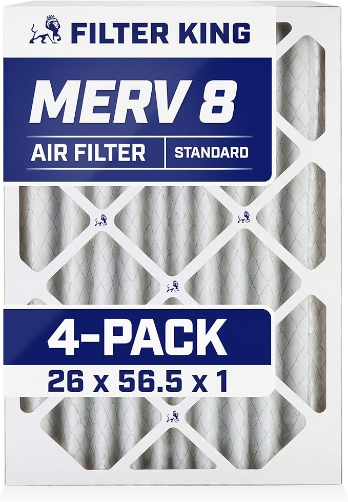 Filter King 26x56.5x1 Air Filter | 4-PACK | MERV 8 HVAC Pleated A/C Furnace Filters | MADE IN USA | Actual Size: 26 x 56.5 x .75"