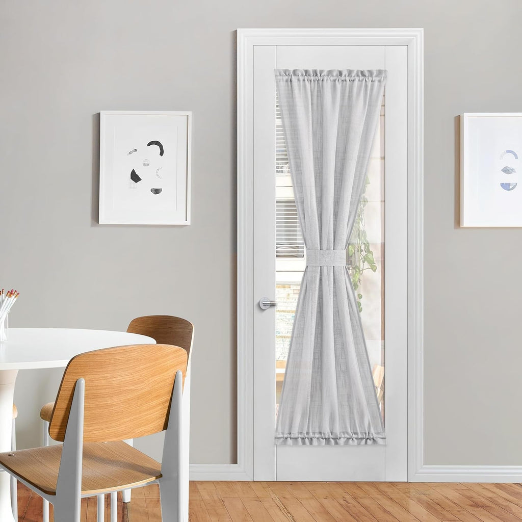 NICETOWN Light Grey Sidelight Curtains for Front Door, Privacy Semi Sheer Window Curtains, Rod Pocket Light Filtering French Door Shades with Tieback for Bedroom, (1 Panel, 26W x 72L)