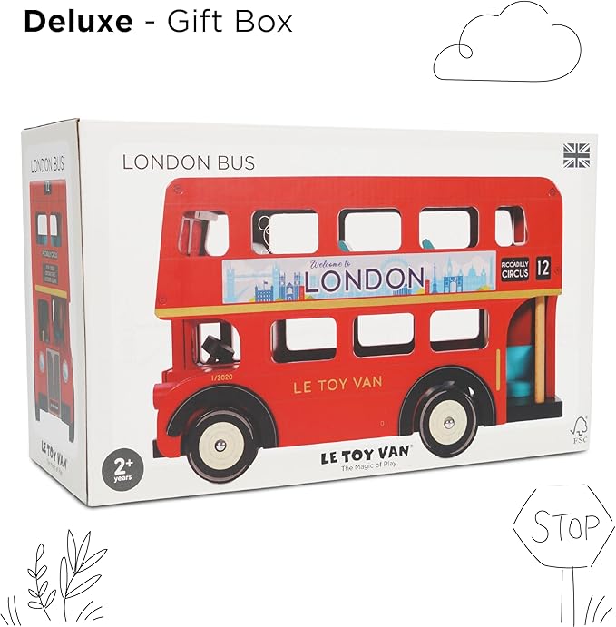 Le Toy Van - Cars & Construction - London Double Decker Bus - Wooden Bus - Role Play Toy - Suitable for Girls & Boys Age 3+, Red