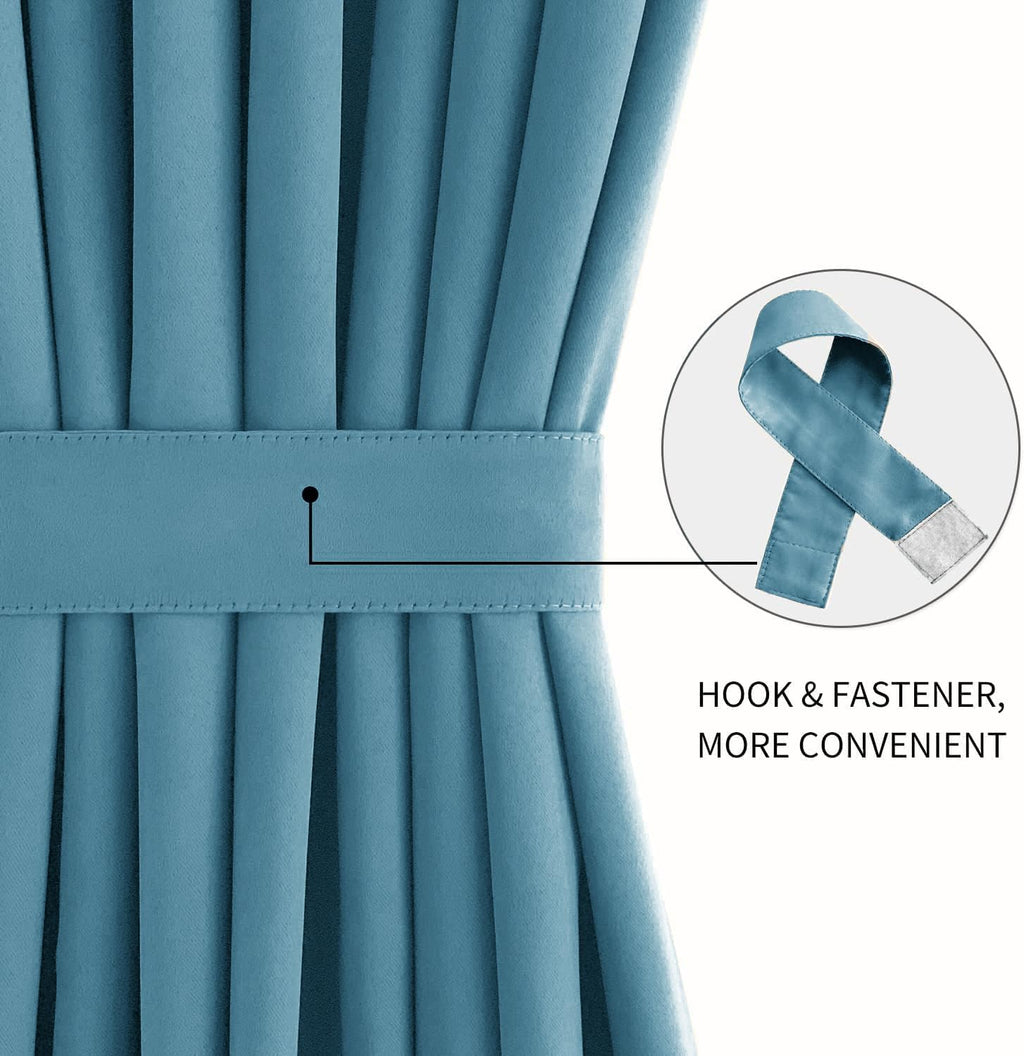 DWCN French Door Curtains – Rod Pocket Thermal Blackout Curtain for Doors with Glass Window, Kitchen and Patio Doors for Privacy, 36 X 72 Inches Long, 1 Curtain Panel with Tieback, Stone Blue