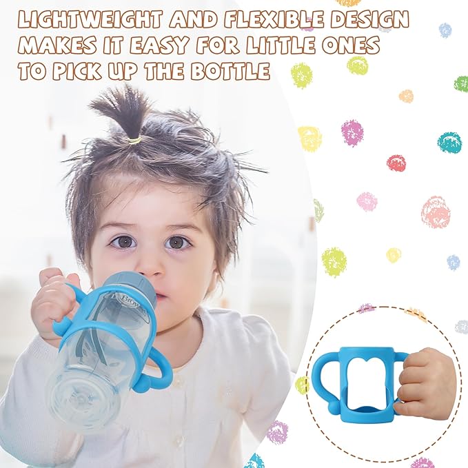 Bottle Handles for Dr. Brown's Narrow Baby, Wide-Neck, Removable Easy-Grip Transitional Sippy Cup Handles, 100% Silicone-BPA-Free Material, 4m+ (White, Green, Blue)