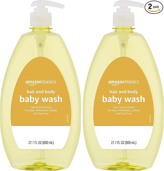 Amazon Basics Tear-Free Baby Hair and Body Wash, 27.1 Fluid Ounce, Lightly Scented, 2-Pack (Previously Solimo)