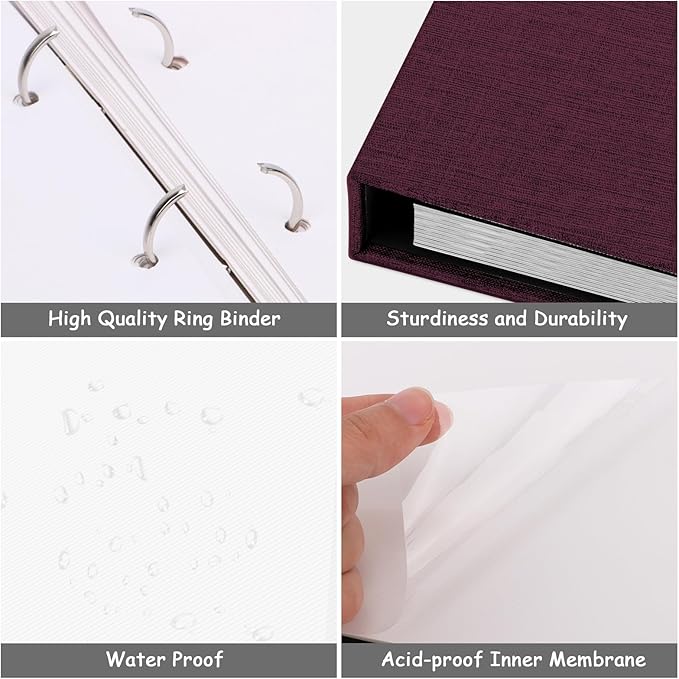 Zesthouse Photo Album Self Adhesive with Picture Display Window, 3-Ring Scrapbook Albums 60 Pages Holds 8x10 5x7 4x6 Photos, DIY Photo Book Ideal Gift for Family Wedding Baby