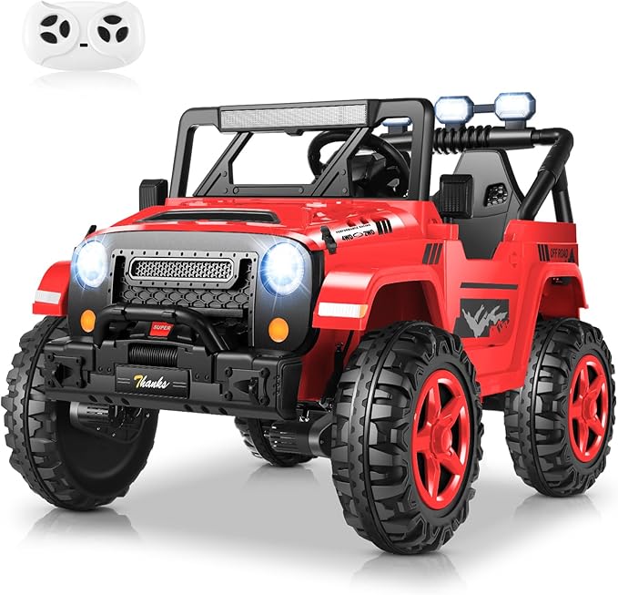 Hikole 24V Kids Electric Car with Remote Control - 4WD/2WD Switchable Two Seater Ride on Cars with 4x200W Powerful Engines, LED Lights, Spring Suspension, Ride on Toys for Kids Ages 4-8, Red