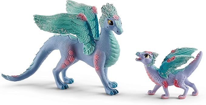Schleich Bayala - 2 PC Flower Dragon and Baby Toy Set for Girls and Boys - Durable Fantasy Fairy Animal Figurines - Cute Pink and Blue Dragon Figures - Fun Wyvern Playset for Kids Ages 5+ - 70592