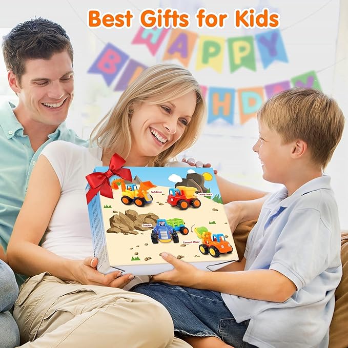 Inertia Toy Early Educational Toddler Baby Toy Friction Powered Cars Push and Go Cars Tractor Bulldozer Dumper Cement Mixer Engineering Vehicles Toys for Children Boys Girls Kids Gift 4PCS