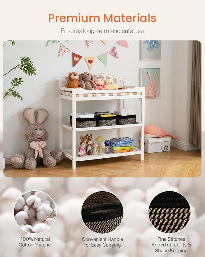 KALLAX Small Woven Basket, 12 x 8 x 4.5 Inches, Storage Basket for Organizing, Cute Small Rope Shelf Closet Cube Storage Bins Baskets for Shelves, Dog Toy Gift Baskets Empty, 3 Pack Black & Brown