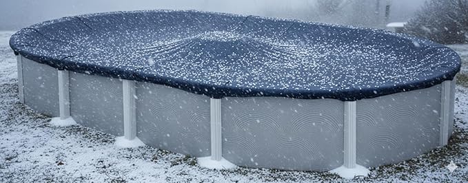 Premium Winter Pool Cover for Above Ground Oval Pool, 12' x 18' Ft., Aboveground Pools Winter Cover, Heavy Duty, Includes Winch and Cable, UV Protection, Solid Blue