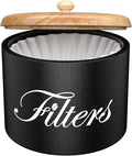 Wooden Coffee Filter Holder with Lid - Round Storage Container for Counter - Rustic Farmhouse Coffee Bar Accessories (Black)