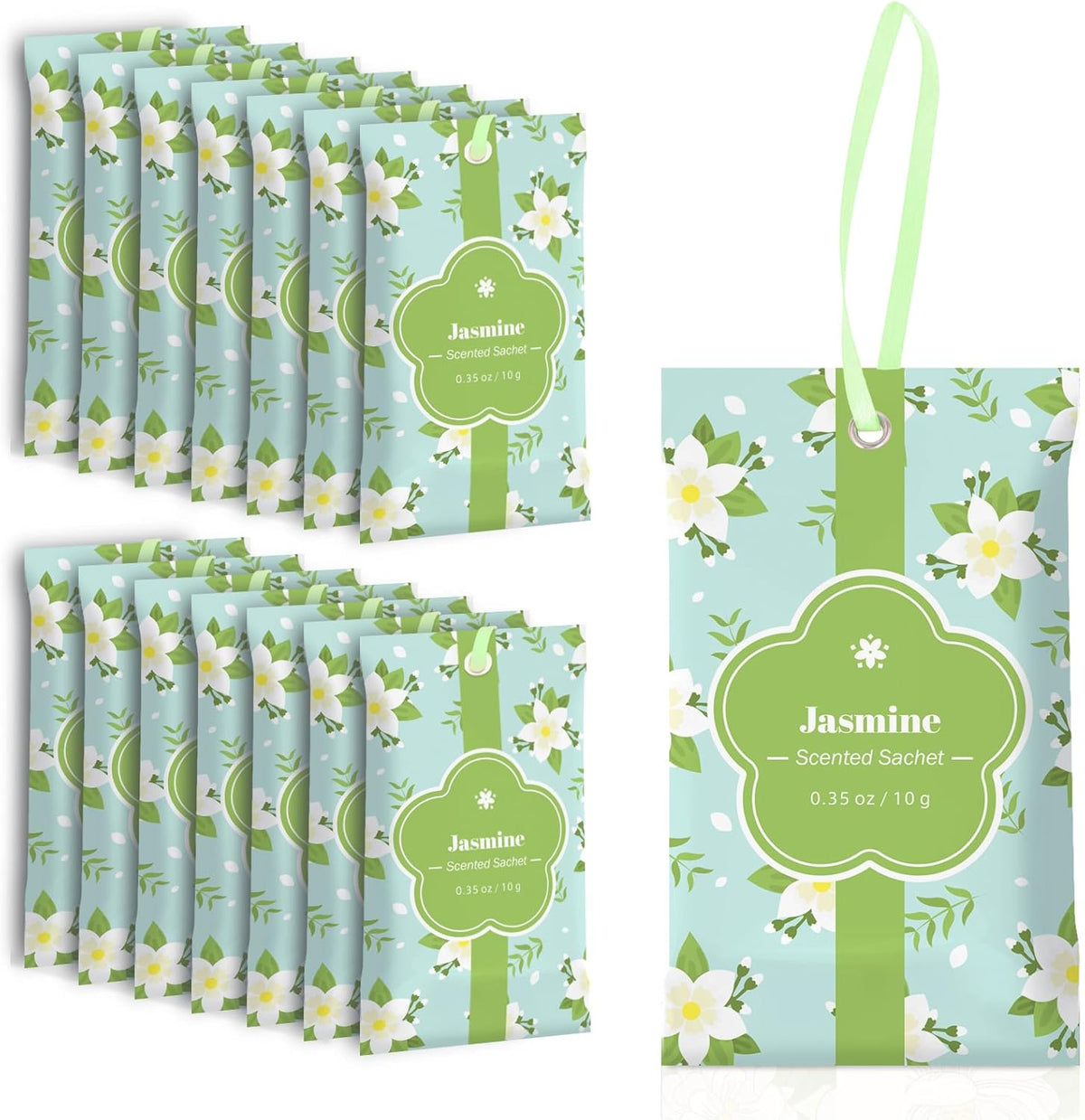 SCENTORINI Scented Sachets for Drawers and Closets, Jasmine Scent 14 Pack, Long-Lasting Sachets Bags Wardrobe Freshener, for Drawers, Closets, Cars