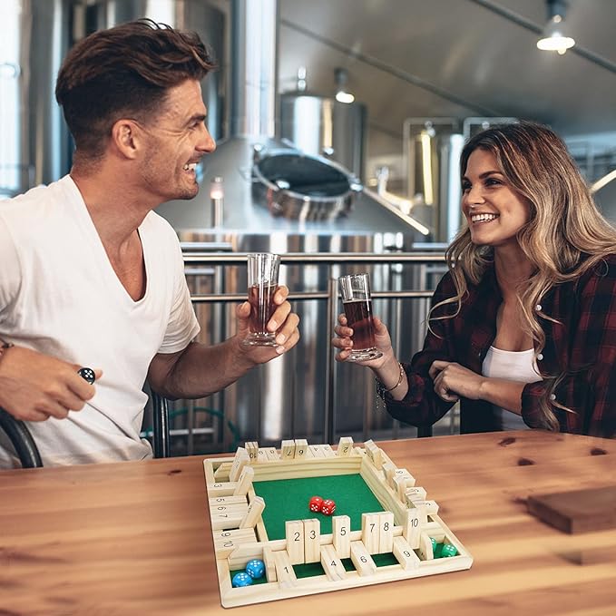 Shut The Box Dice Game,Wooden Board Table Math Game for 1-4 Players,Classic Family Game with 12 Dices for Kids Adults Pub Classroom or Home(12 Inches)