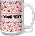 Personalized Mug for Kids - Butterflies - Custom Name/Text, Ceramic Hot Chocolate/Cocoa/Coffee Cup for Girls, Birthday/Christmas/Holiday Gift - 15 oz, White Handle