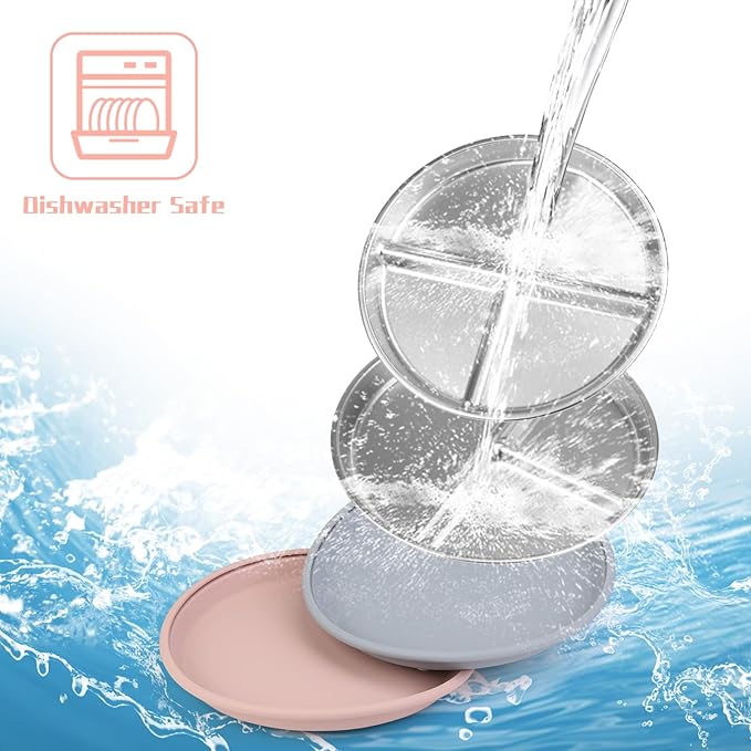 ShineMe Stainless Steel Kids Plates 2 Pack, 9”Suction Plates for Baby with Removable Colored Silicone Sleeves, Unbreakable Toddler Divided Plate Non Toxic for Snack, Meal...