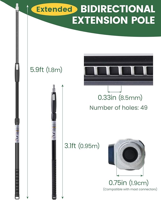 VOOMEY 3-5.9 ft (0.95-1.8m) Dual Extending 50 Point Adjustable Extension Pole for Paint Roller Frames | Heavy-Duty Telescopic Extension Pole | Multi-Purpose Tool for Dusting, Painting & Mores