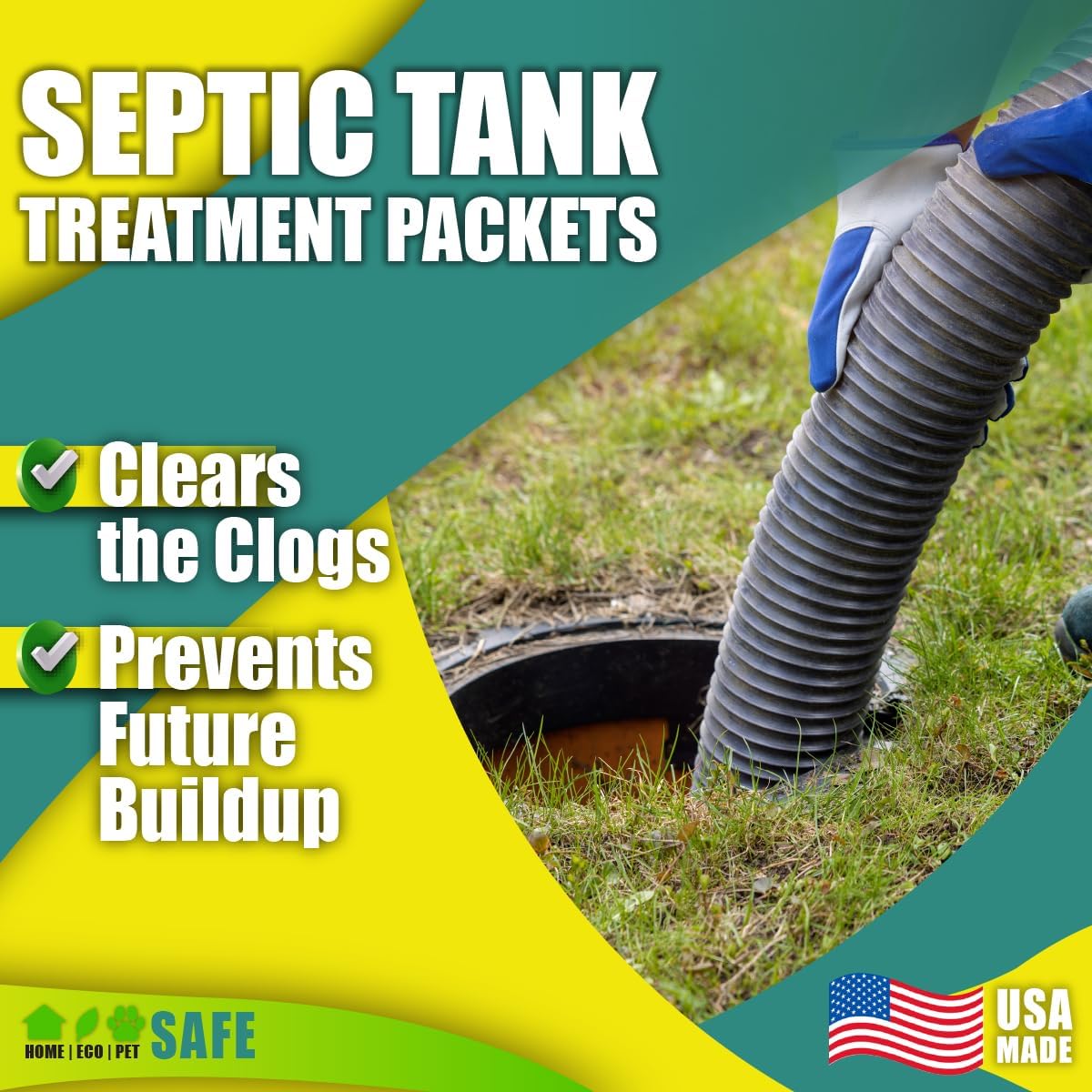 GREEN PIG Septic Tank Treatment - 8 Pods, Septic Safe Clog Remover, Prevents Expensive Septic Tank and Drain Field Failures, 2-Year Supply
