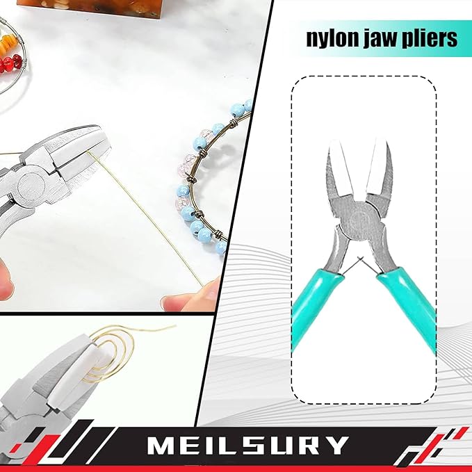 3-Piece jewelry pliers set includes a 6-in-1 bail making looping pliers, nylon jaw pliers, and Wire Looping and Bending plier tools for crafting, beading, and repairing