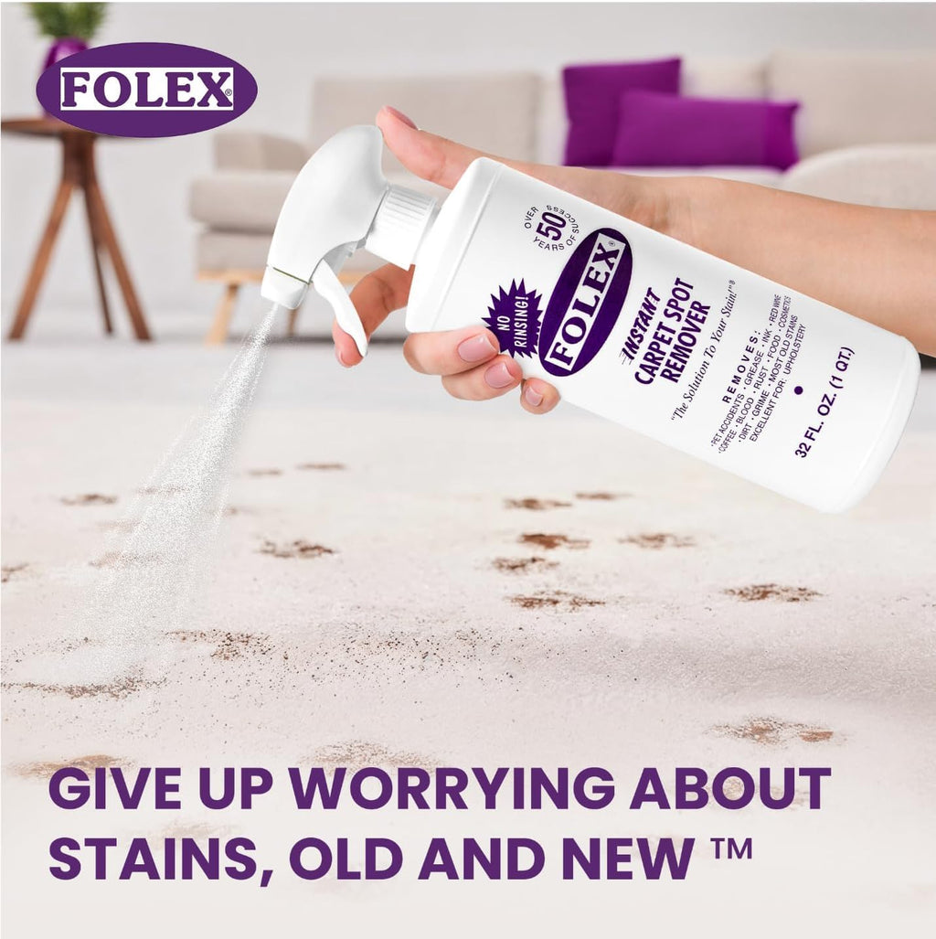 FOLEX 32 oz Instant Carpet Spot Remover Carpet Cleaner with Reusable Cleaning Cloth - Removes Pet Accidents, Grease, Red Wine and More (6 Pack)
