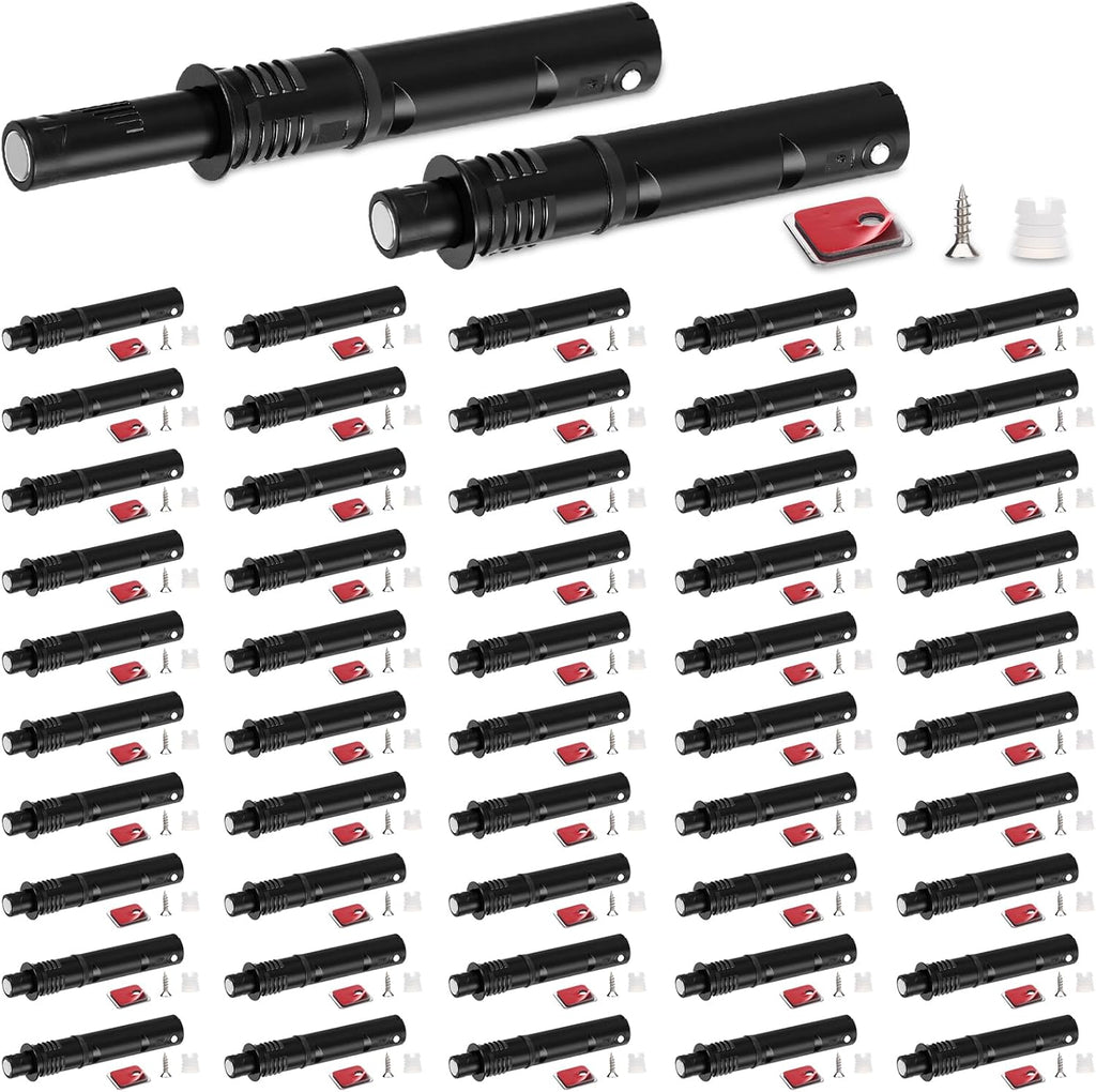 Lounsweer 50 Pack Magnetic Push Latches for Cabinet Door 2.87 Inches Short Push to Open Cabinet Hardware Pop up Lock Magnetic Latch for Closet Cupboard Wine Rack Dresser Drawer Sliding Door (Black)