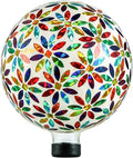 VOREEN Mosaic Glass Gazing Ball Outdoor Gazing Globe, Handmade Reflective Ball Yard Decoration for Homes, Patio, Lawn and Gardens, Gift for Mom Wife Friend, 10-Inch, Multi Colored Flowers Design
