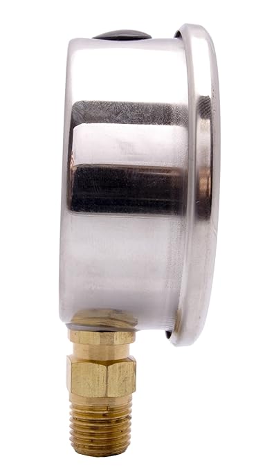 2-1/2" Oil Filled Pressure Gauge - Stainless Steel Case, Brass, 1/4" NPT, Lower Mount Connection, 0-10,000PSI