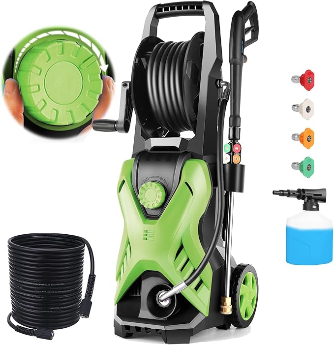 5000 PSI Adjustable Pressure Washer 2.8GPM Electric Power Washer with 33ft Pressure Hose, 4 Nozzle and Foam Cannon, Powerwashers for Home, Cars, Pressure Setting Range (2500-5000PSI) Green