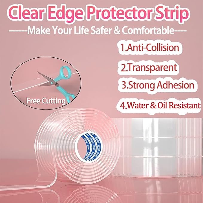 Clear Soft Corner Protectors for Furniture Strip, 0.8in x16.4FT, Sharp Edge & Table Bumper,Window Edge,Wall Protector,Soft Corner Guards Safe for Proof,Table Corner Protectors in Family
