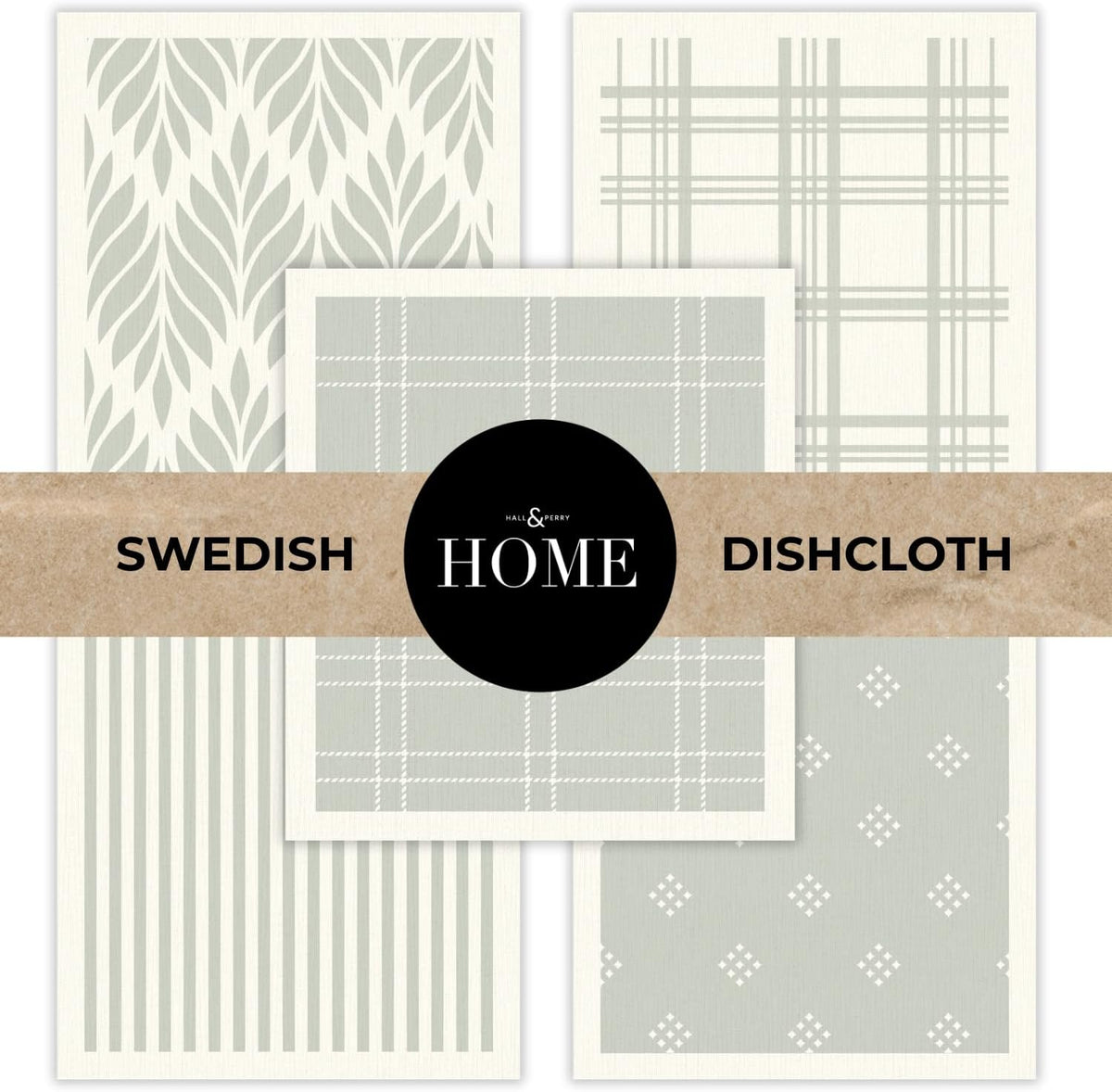 HALL & PERRY Swedish Dishcloths for Kitchen, 5-Pack, Reusable Cellulose Sponge Cloths for Kitchen & Cleaning – Eco-Friendly, Ultra-Absorbent, Quick-Drying (Sage Green)
