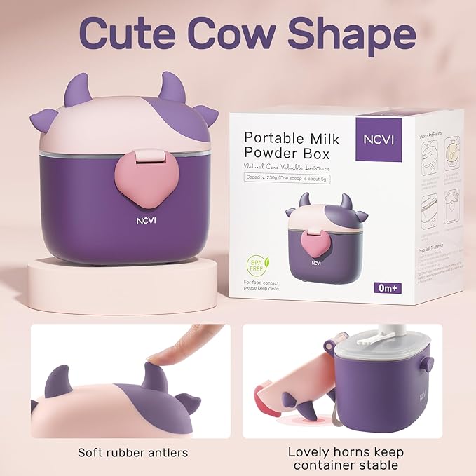 NCVI Baby Formula Dispenser On The Go, Formula Container To Go, Formula Holder for Travel, Outdoor Picnic with Baby Infant, Portable Container for Milk Powder, Snacks, Candy, Fruits (Purple)