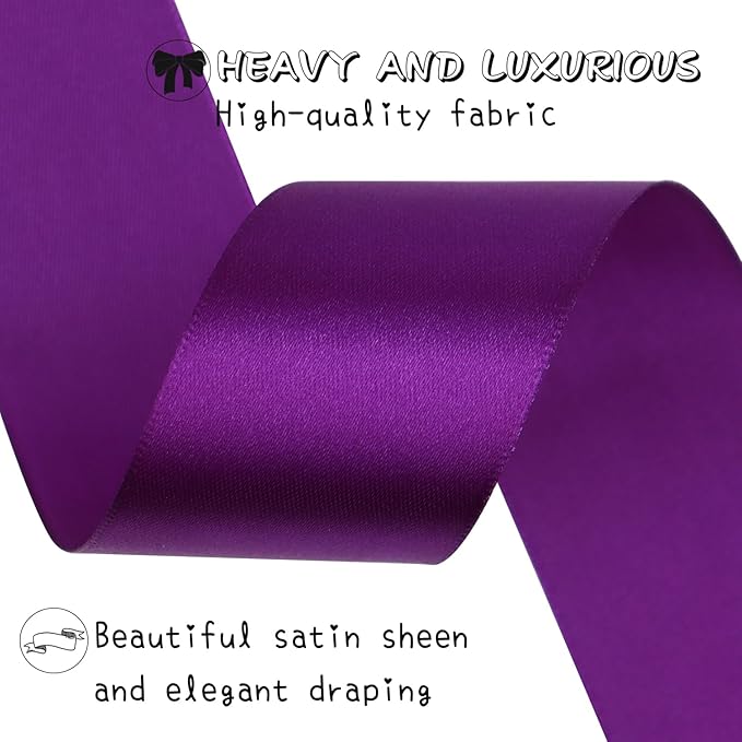 Purple Solid Satin Ribbon 1-1/2 Inch 25 Yards Solid Polyester Fabric Ribbon for Gift Wrapping Wedding Christmas Baby Shower Birthday Party Decoration Handmade Immortal Flower Craft
