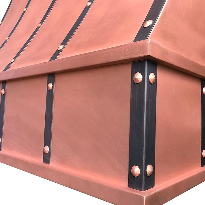 CT Copper Tailor Sloped Copper Vent Hood Island Mount,42'' W,39''H, 1150 CFM Exhaust Fan,Stainless Steel Vent,LED Light,Dishwasher-Safe Baffle Filters,VH8TR1