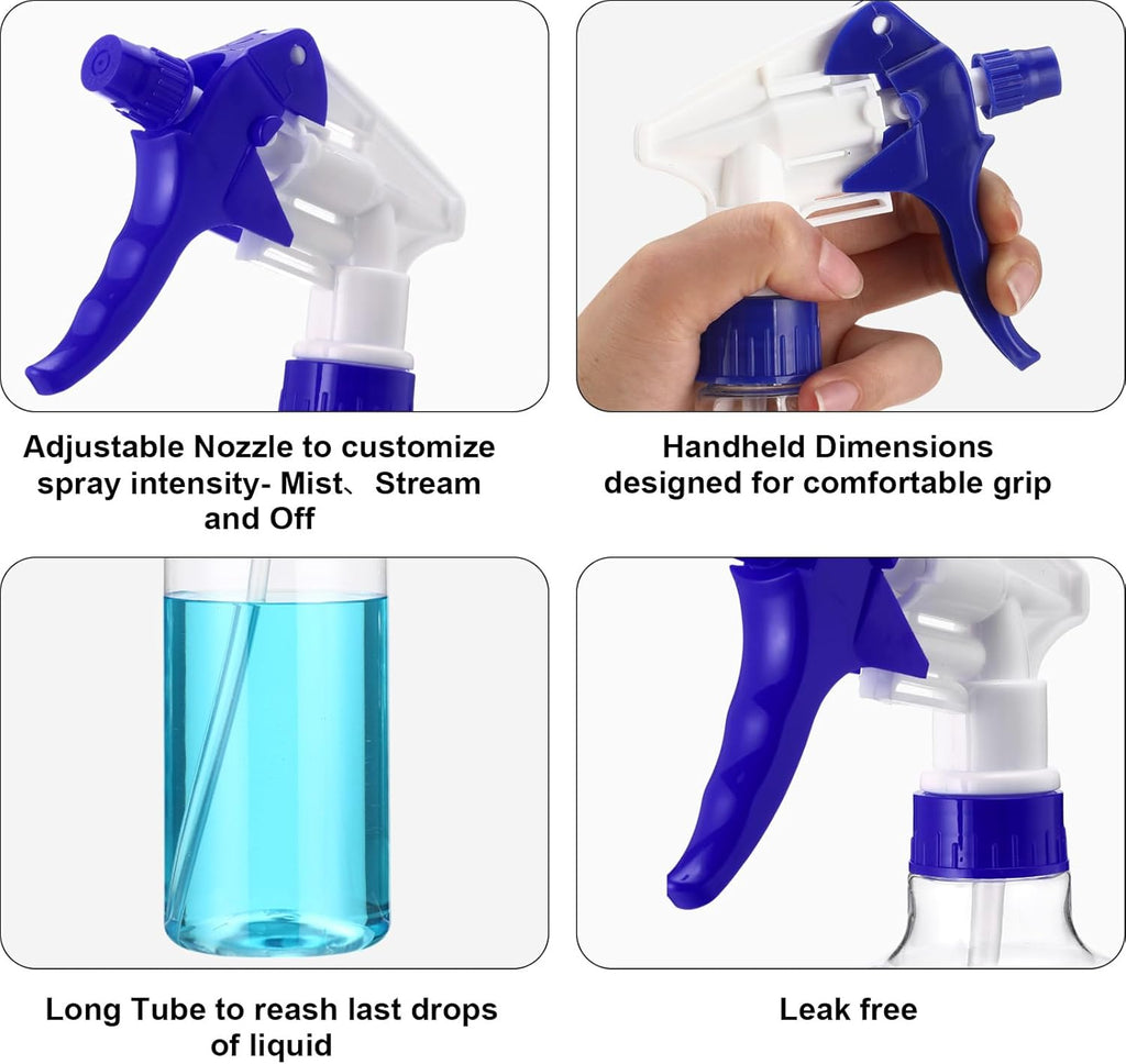 Eccliy 12 Pcs 16 Oz Plastic Spray Bottle, Adjustable Empty Reusable Sprayer for Cleaning, Planting, Water, Bathroom and Kitchen, BBQ, Commercial and Residential(Blue,Clear)