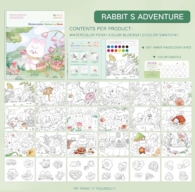 Paint with Water Coloring Books for Kids Ages 3-5, 4-8 – Cute Coloring Book for Teens,Arts and Crafts for Kids Ages 3 4 5 6 7 8+, Birthday Gift Toys for Girls Boys,Travel Toys -Rabbit