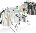 Clothes Drying Rack Foldable, Metal Laundry Drying Rack, with Height-Adjustable Wings, Space Saving, Indoor Outdoor Use, White Free-Standing Airer
