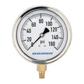 MEASUREMAN 4" Dial Size, Glycerin Filled Plumbing Pressure Gauge, 0-160psi, Stainless Steel Case, 1/4" NPT Lower Mount