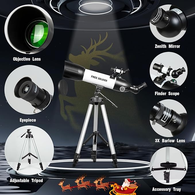 FREE SOLDIER Telescope 80mm Aperture 500mm Refractor Telescope for Adults High Powered - Professional Astronomical Refracting Telescope for Beginners with Phone Adapter White