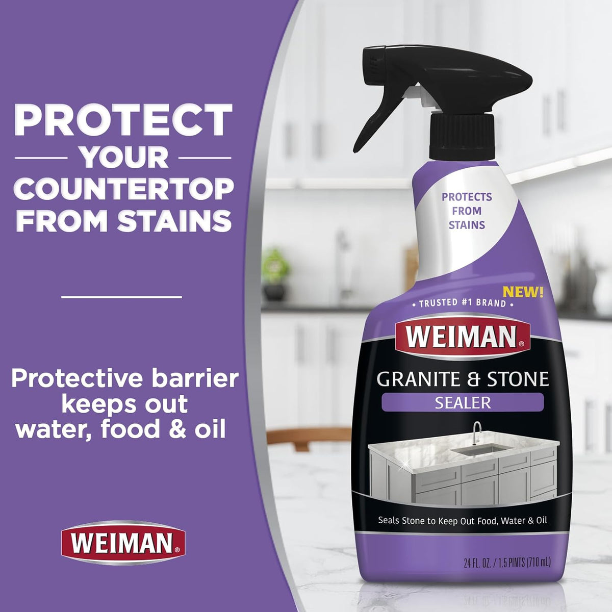 Weiman Disinfecting Granite & Stone Daily Cleaner and Sealer Kit - For Granite, Marble, Quartz, Quartzite, Slate - 24 oz Daily Kitchen Countertop Cleaner, 24 oz Granite & Stone Sealer