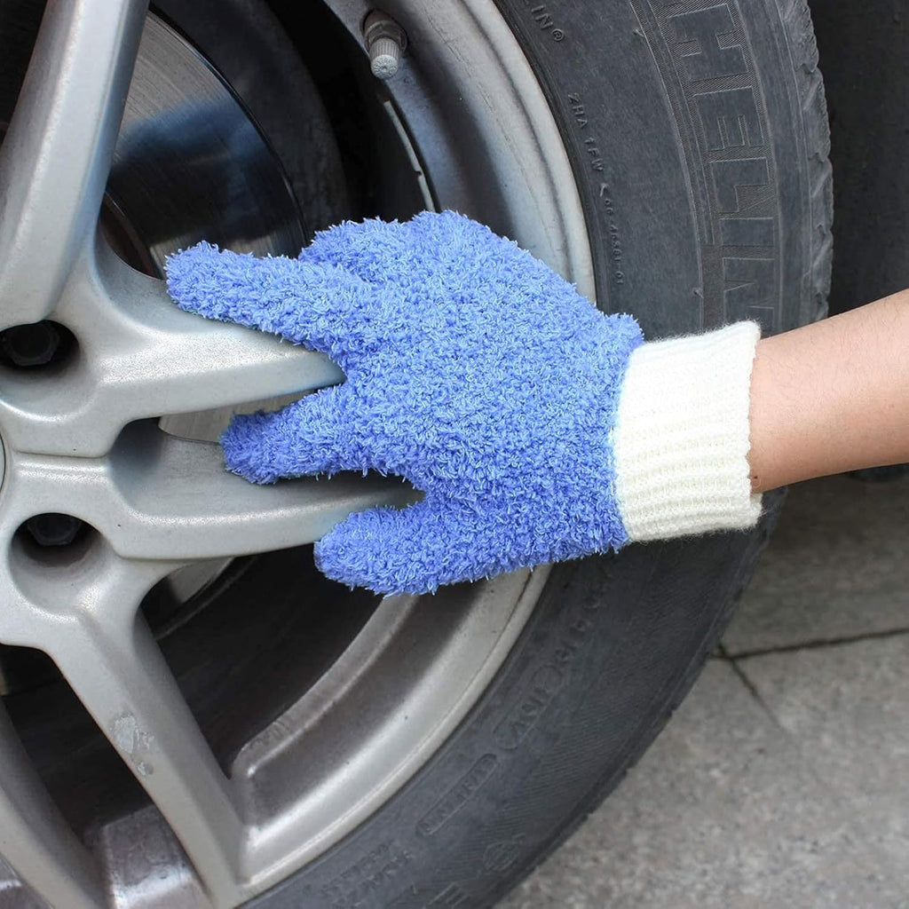 MIG4U Microfiber Dusting Gloves House Cleaning Glove for Blinds, Windows, Shutters, Furniture, and Car, Reusable Lint-Free Blue 1 Pair S/M