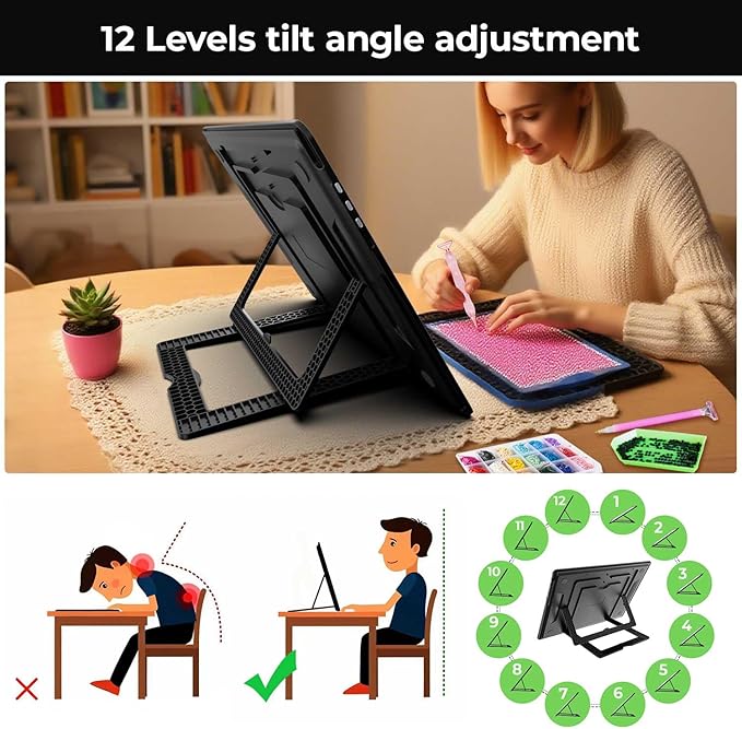 Zocelight Rechargeable A3 Light Board with Built-in Stand & Bag,Super Bright Magnetic Light Box for Tracing,Wireless Light Pad for Diamond Painting,Side Buttons,LED Light Table for Drawing,Sketching