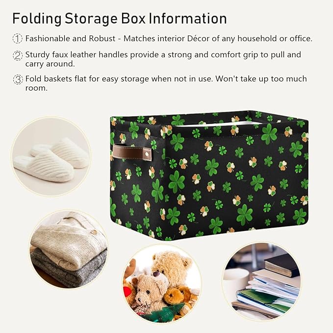 Storage Basket St Patrick's Day Cube Storage Bins Organizer Bag Collapsible Closet Shelf Baskets with handle for Baby Cloth Pet Toy Book 14.2×10.2×8.3 IN