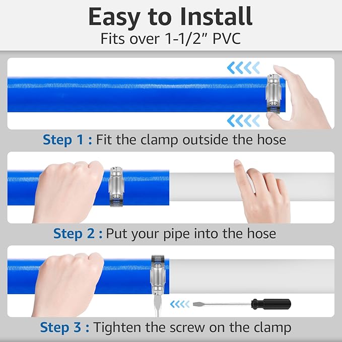 1.25" x 100 FT Pool Backwash Hose, Heavy Duty PVC Discharge Hose, Lay Flat Discharge Hose with 2 Clamps, Pool Drain Hoses for Inground Pools, Pool Filter, Weather and Burst Resistant, 6 Bar