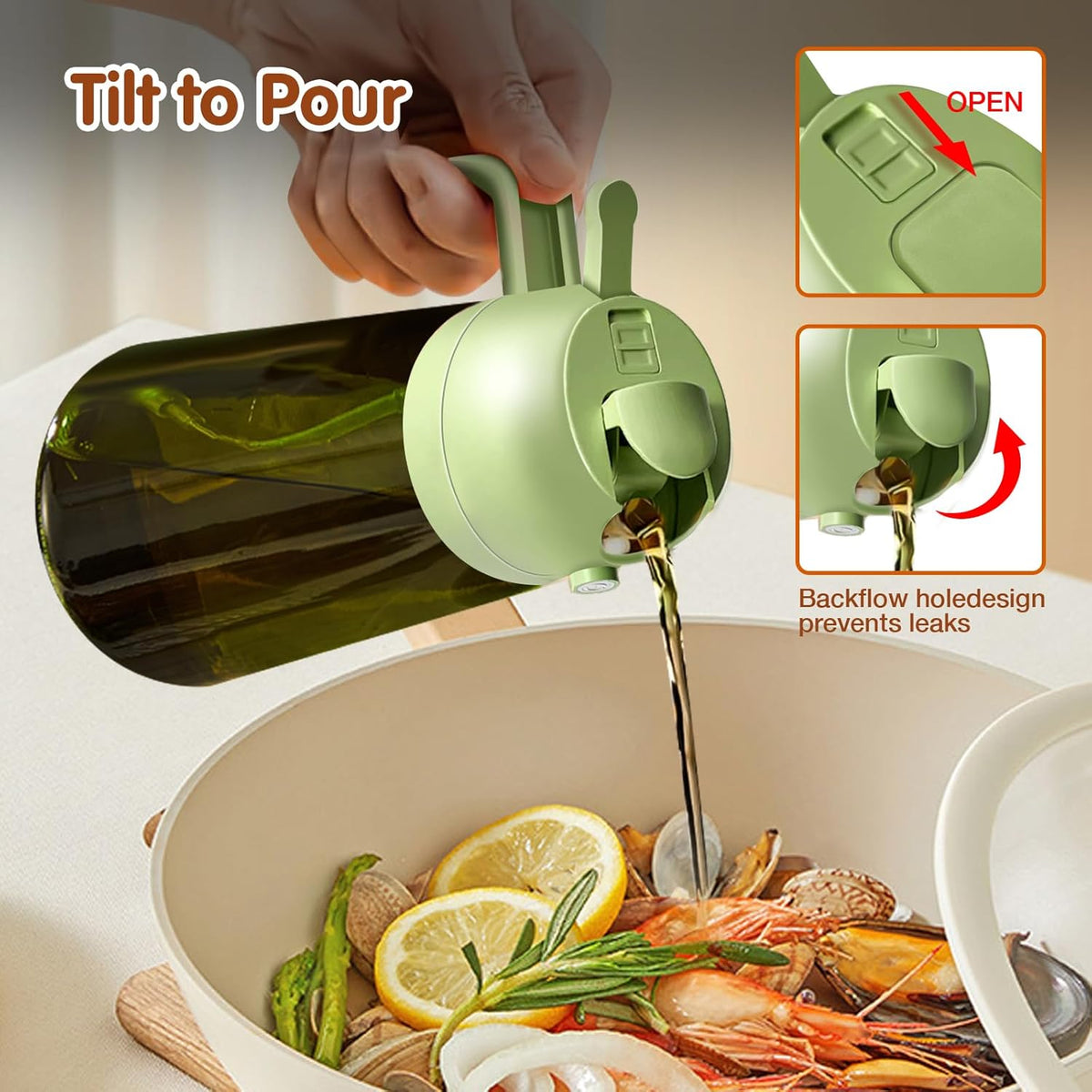 YARRAMATE 16oz/470ml Light Blocking Oil Sprayer for Cooking with Stickers, Food-Grade 2 in 1 Olive Oil Dispenser Bottle for Kitchen, Premium Dark Green Glass Oil Bottle for Air Fryer, BBQ (Green)