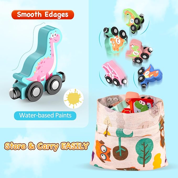 Toys for Toddlers, 11 Magnetic Wooden Dinosaur Train Set, Montessori Toys for Toddlers, Preschool Educational Material for Kids, Birthday Gifts for Boys, Girls