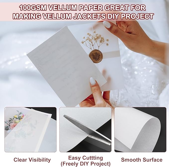 PATIKIL 30 Sheets Vellum Paper 8.5x11inches, Printable Translucent Paper 100GSM Colored for Invitations Laser Inkjet Printing Card Making Crafting Wedding Tracing, Pink