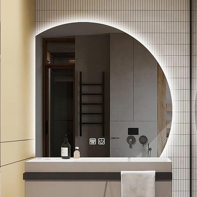Bathroom Wall Mounted Mirror, LED Illuminated Vanity Mirror with Demister Pad, Mirror for Wall Decor Mirror with Anti-Fog, Dimmable Light Function, Touch Switch (Color : Left Cut, Size : 31.5