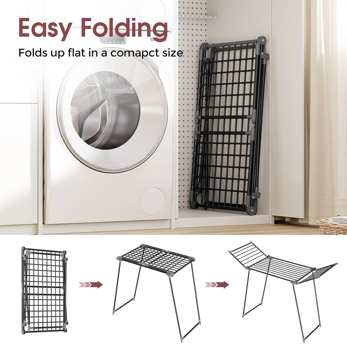 APEXCHASER Clothes Drying Rack Foldable, Large Drying Rack Clothing, Winged Laundry Rack Folding Indoor Outdoor, Metal Clothes Airer for Bedding Towel Sweater Heavy Duty, 68.9" X 23.6" X 41.3", Black