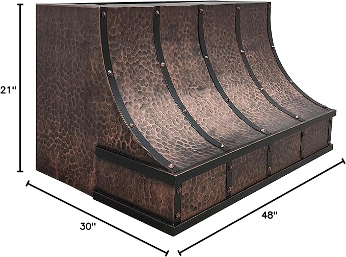 CT Copper Tailor Sloped Copper Vent Hood Wall Mount,30'' W,48''H, 610 CFM Exhaust Fan,Stainless Steel Vent,LED Light,Dishwasher-Safe Baffle Filters,VH8TR1