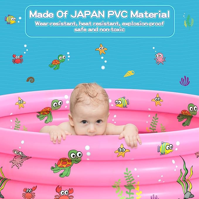 Garden Round Inflatable Baby Swimming Pool, Portable Inflatable Child/Children Little Pump Pool,Kiddie Paddling Pool Indoor&Outdoor Toddler Water Game Play Center for Kids/Girl/Boy