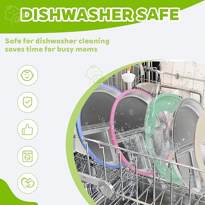 3-Pack Stainless Steel Baby Plates with Suction, BPA-Free Stainless Steel Kids Plates, 9” Divided Toddler Plate for Dishwasher Safe, Non-Slip Silicone Base, Detachable (Blue, Green, Purple)