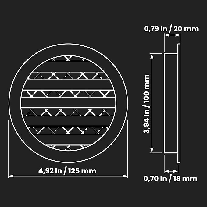 4" Brown Vent Cover - Aluminum - Industrial Round Air Vent Louver - Metal Soffit Vent with Screen - Mesh - Round Vent Grille for House Or Garage Wall