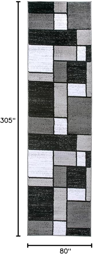 Rugshop Contemporary Modern Boxes for Home Office,Living Room,Bedroom,Kitchen Non Shedding Runner Rug 2'7" x 10' Gray